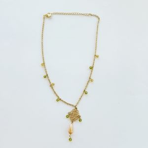 Cookie Lee Pendant Necklace with Green and Champagne Beads